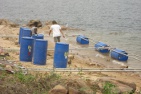 Construction of net-cages at the Volta dam reservoir, Tropo Farms, Ghana
